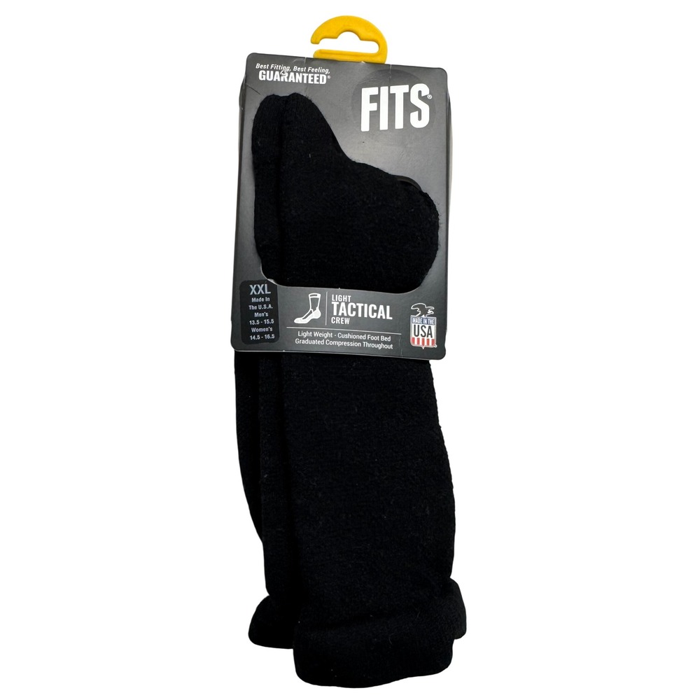 FITS Light Tactical Crew Socks Black Merino Wool XXL Mens 13.5-15.5 Made in USA